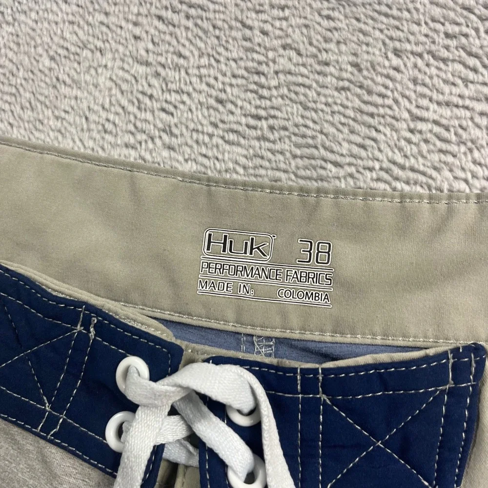 Huk Mens Blue Grey Colorblock‎ Performance Fishing Board Shorts Size 38